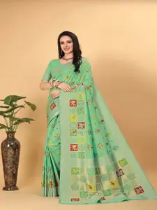 Pionex Green Woven Design Pure Silk Handloom Patola Saree