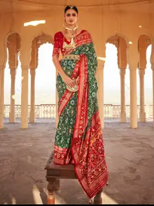 elora Green & Red Woven Design Zari Patola Saree