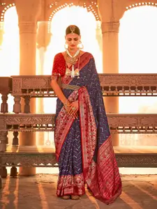 elora Purple & Red Woven Design Silk Blend Designer Patola Saree