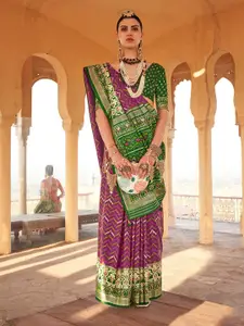 elora Magenta & Green Woven Design Silk Blend Designer Patola Saree
