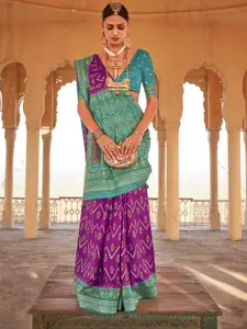 elora Purple & Sea Green Woven Design Silk Blend Designer Patola Saree