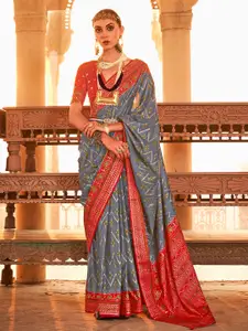 elora Grey & Red Woven Design Silk Blend Designer Patola Saree