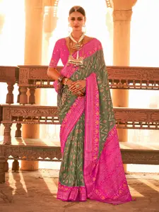 elora Green & Pink Woven Design Silk Blend Designer Patola Saree