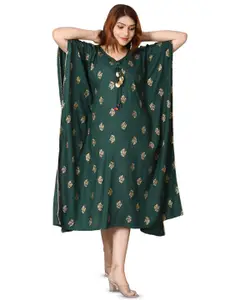 BAESD Ethnic Motifs Printed Tie-Up Neck Kaftan Ethnic Dresse