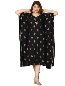 BAESD Ethnic Motifs Printed Tie-Up Neck Kaftan Ethnic Dresse