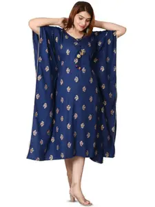 BAESD Ethnic Motifs Printed Tie-Up Neck Kaftan Ethnic Dresse