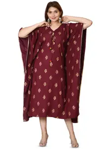 BAESD Ethnic Motifs Printed Tie-Up Neck Kaftan Ethnic Dresse