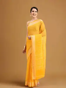 Stylefables Yellow Poly Chiffon Saree