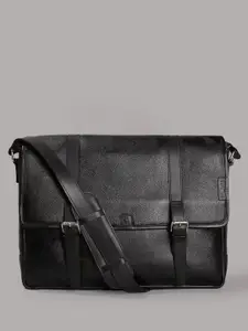 Tortoise Unisex Black Leather Laptop Bag