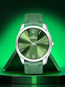 WROGN Men Brass Embellished Dial & Leather Embellished Straps Analogue Watch WR-6602-Green