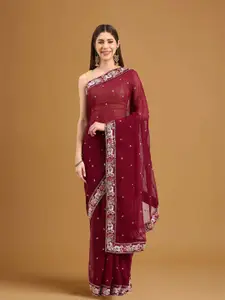 Stylefables Magenta Poly Georgette Saree