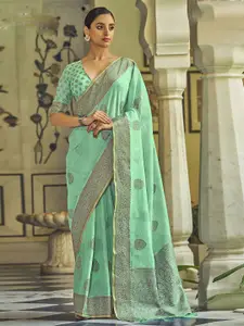 Stylefables Green Pure Linen Saree