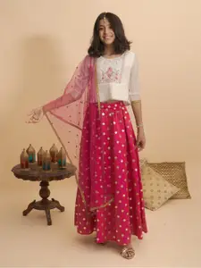 BAESD Girls Floral Embroidered Ready to Wear Lehenga Choli With Dupatta