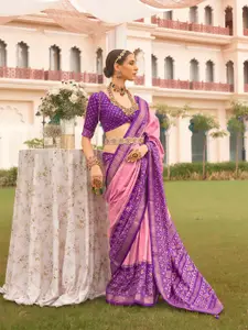 elora Pink & Purple Woven Design Silk Blend Designer Patola Saree