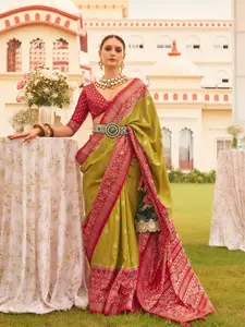 elora Green & Maroon Woven Design Silk Blend Designer Patola Saree