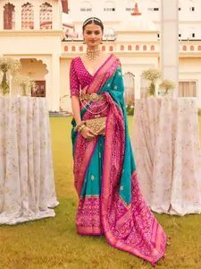 elora Turquoise Blue & Pink Woven Design Zari Patola Saree
