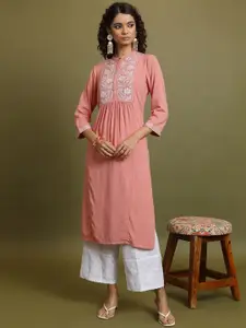 Vishudh Ethnic Motifs Yoke Design Thread Work Mandarin Collar Straight Kurta