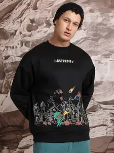HIGHLANDER Graphic Printed Drop Shoulder Sleeves Oversized Pullover Sweatshirt
