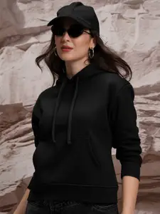 Tokyo Talkies Black Hooded Drop-Shoulder Sleeves Relaxed Fit Sweatshirt