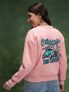 Tokyo Talkies Pink Printed Round Neck Sweatshirt