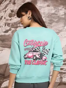 Tokyo Talkies Blue Graphic Printed Long Sleeves Relaxed Fit Sweatshirt