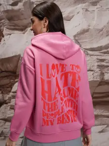 Tokyo Talkies Women Pink Hooded Sweatshirt