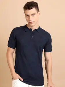 HIGHLANDER Self Design Polo Collar Cotton T-shirt