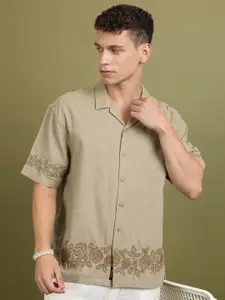HIGHLANDER Oversized Embroidery Cotton Linen Casual Shirt