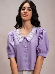 Tokyo Talkies Club Collar Puff Sleeves Casual Shirt