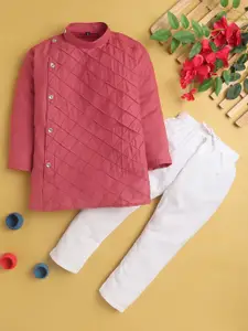 Jeetethnics Boys Self Design Band Collar Long Sleeves Regular Kurta with Pyjamas