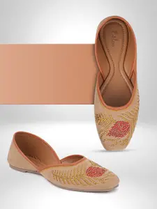 Picktoes Ethnic Embroidered Square Toe Velvet Mojaris