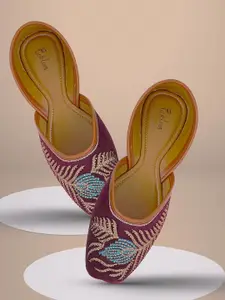 Picktoes Ethnic Embroidered Square Toe Velvet Mojaris