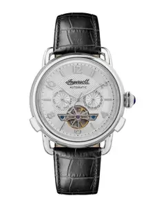 Ingersoll Men White Skeleton Dial & Black Leather Straps Analogue Automatic Motion Powered Watch I00903B
