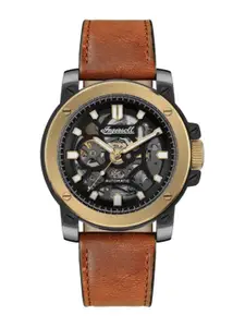 Ingersoll Men Black Skeleton Dial & Brown Leather Straps Analogue Automatic Motion Powered Watch I14402