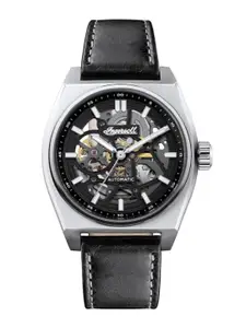 Ingersoll Men Black Skeleton Dial & Black Leather Straps Analogue Automatic Motion Powered Watch I14301