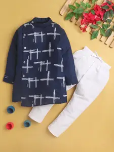 Jeetethnics Boys Geometric Printed Mandarin Collar Straight Kurta with Pyjamas