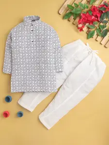 Jeetethnics Boys Printed Mandarin Collar Regular Kurta With Pyjamas