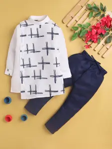 Jeetethnics Boys Geometric Printed Mandarin Collar Cotton & Silk Kurta with Pyjamas