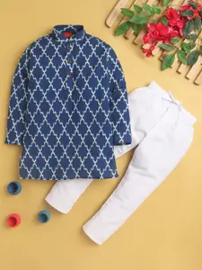 Jeetethnics Boys Geometric Printed Mandarin Collar Long Sleeves Kurta With Pyjamas