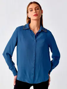 COVER STORY Spread Collar Long Sleeves Embellished Casual Shirt
