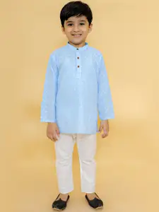 BAESD Boys Floral Embroidered Chikankari Pure Cotton Kurta with Pyjamas