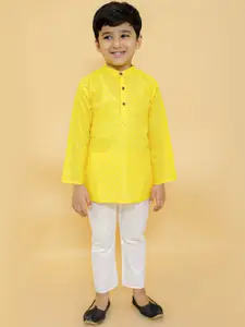 BAESD Infant Boys Floral Embroidered Chikankari Pure Cotton Kurta with Pyjamas