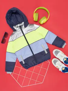 YU by Pantaloons Boys Colourblocked Hooded Bomber Jacket