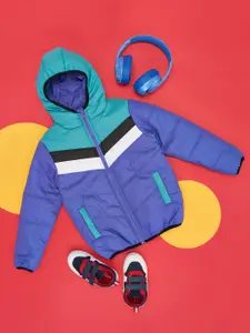 YU by Pantaloons Boys Colourblocked Hooded Bomber Jacket