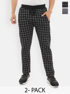 V-Mart Men Pack of 2 Checked Cotton Mid-Rise Track Pants