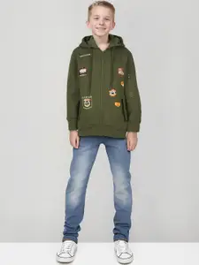 Gini and Jony Boys Graphic Printed Hooded Cotton Tailored Jacket