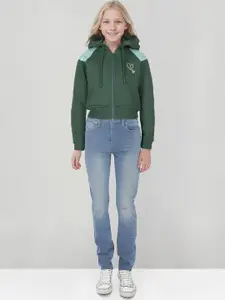 Gini and Jony Girls Typography Printed Hooded Front Open Sweatshirt