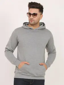 Leotude Men Grey Hooded Sweatshirt