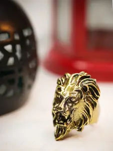 VIRAASI Men Gold Plated Lion Ring Adjustable Finger Ring