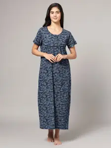 Kryptic Floral Printed Pure Cotton Maxi Nightdress